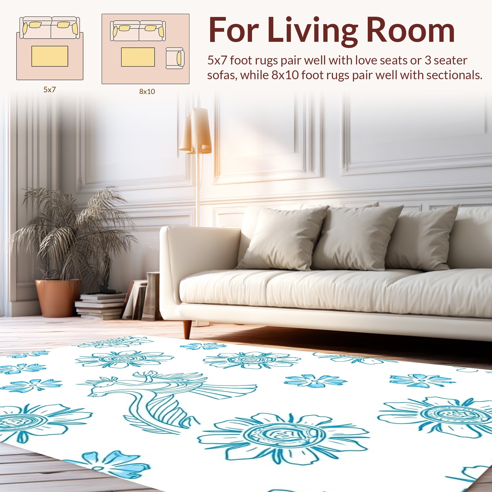Mythical Bird Floral Pattern Design Rug