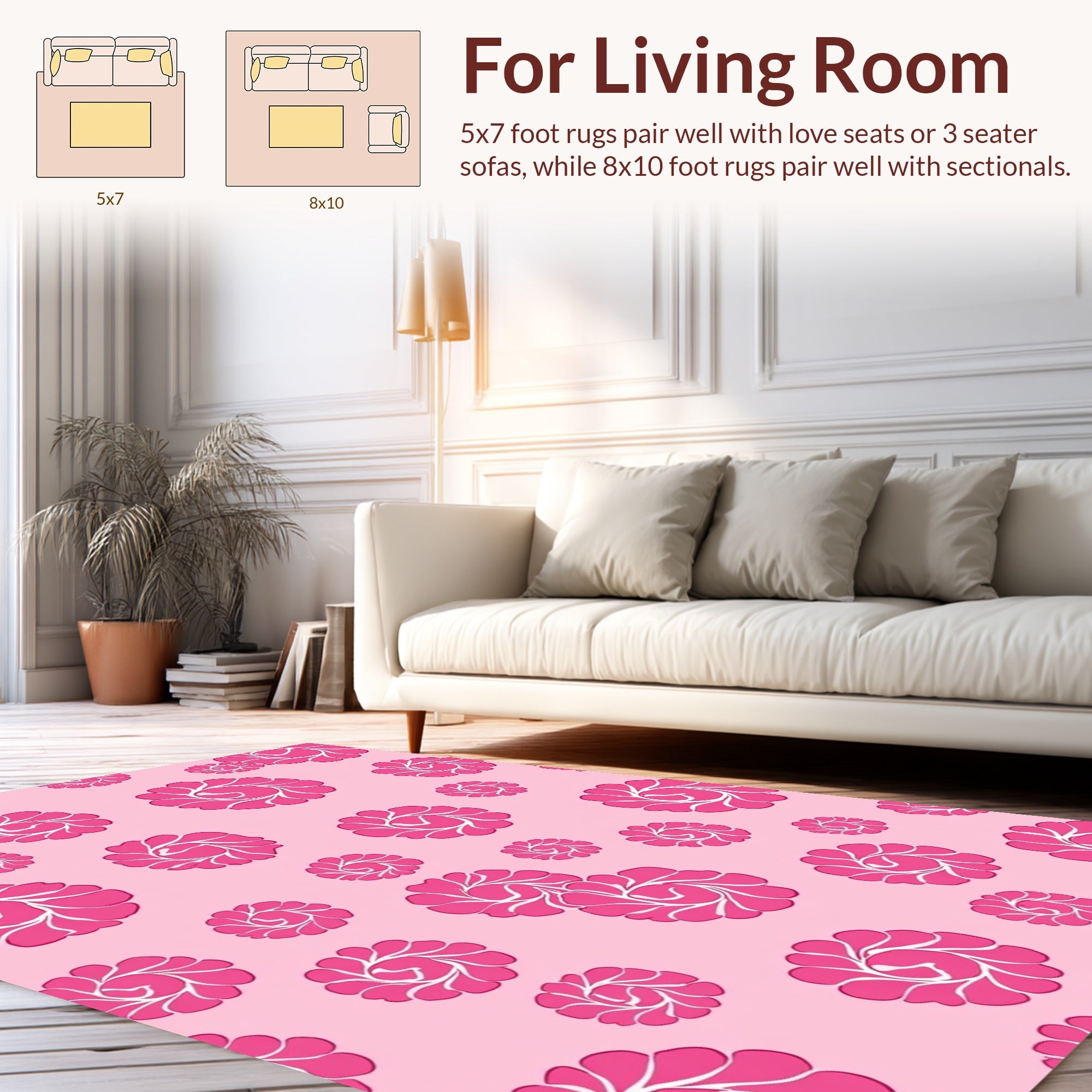 Pink Floral Swirl Pattern Rug