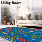 Festive Red Green Ornaments Snowflakes Rug