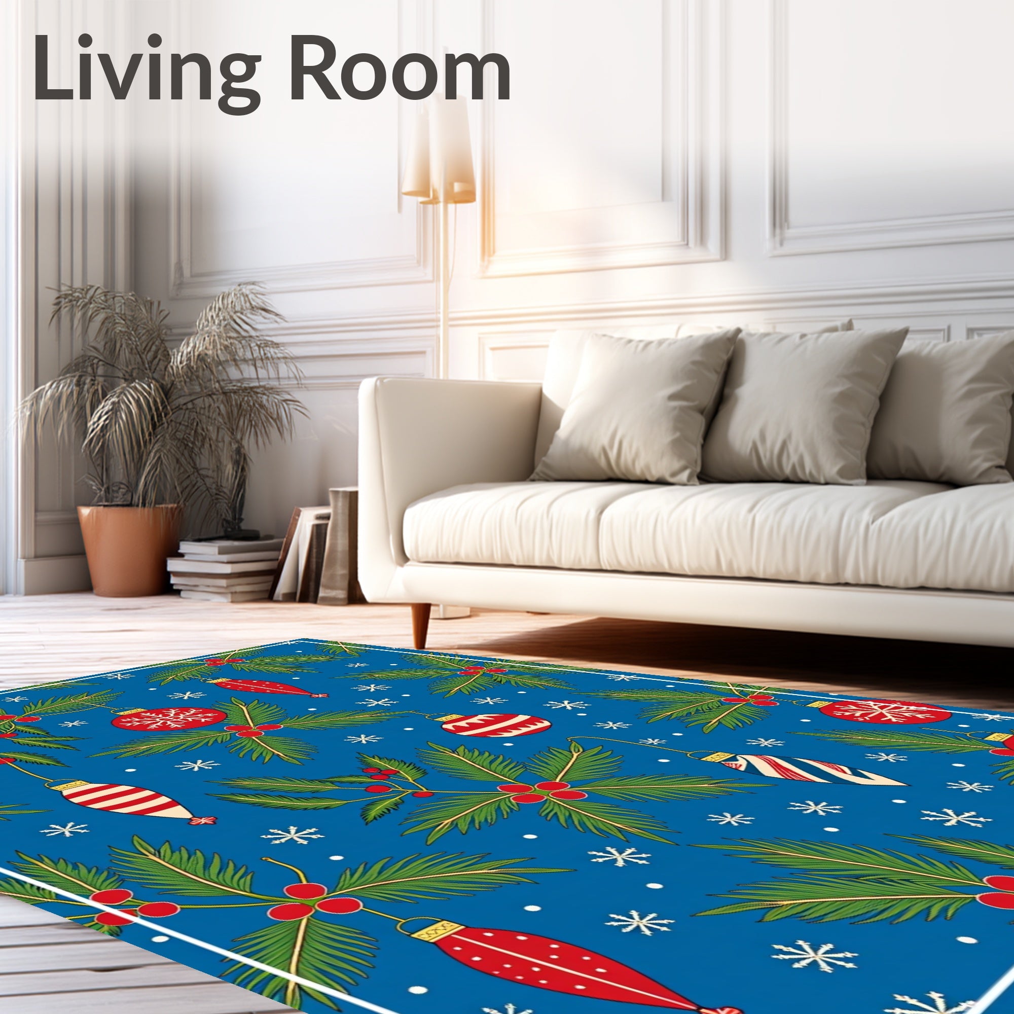 Festive Red Green Ornaments Snowflakes Rug