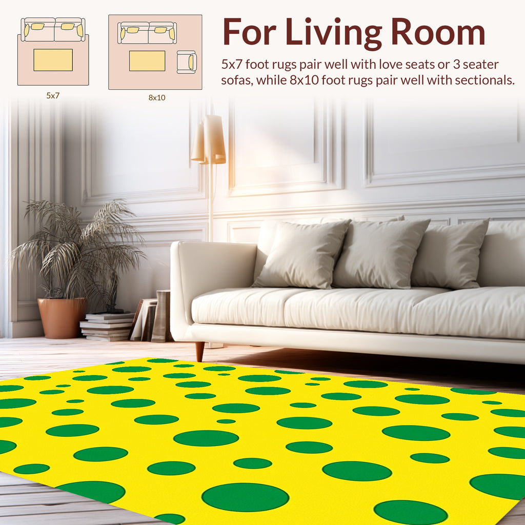 Bright Yellow Green Polka Dot Pattern Rug