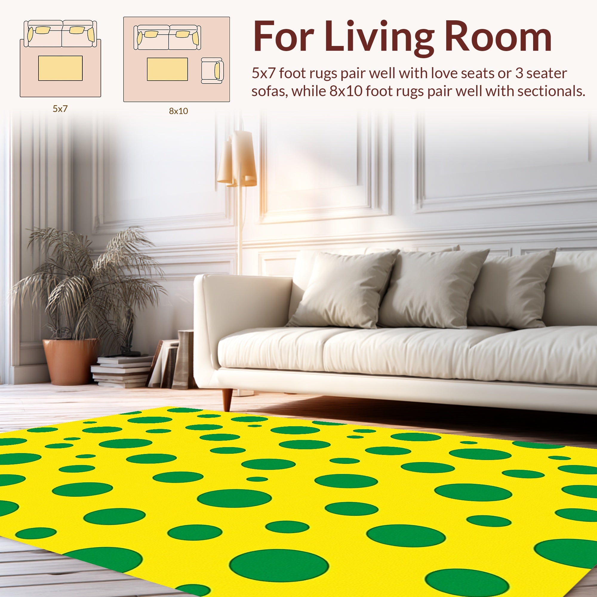 Bright Yellow Green Polka Dot Pattern Rug