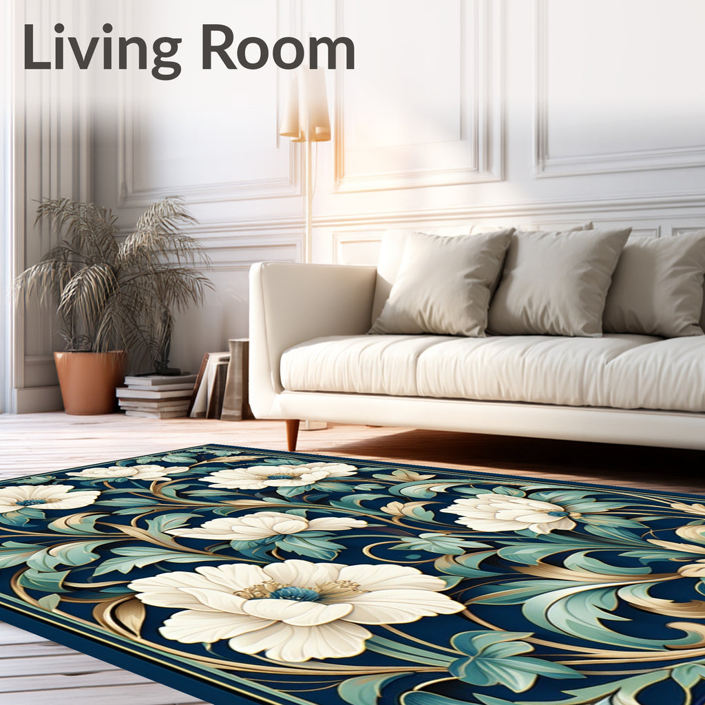 Rich Floral Art Nouveau Navy Design Rug