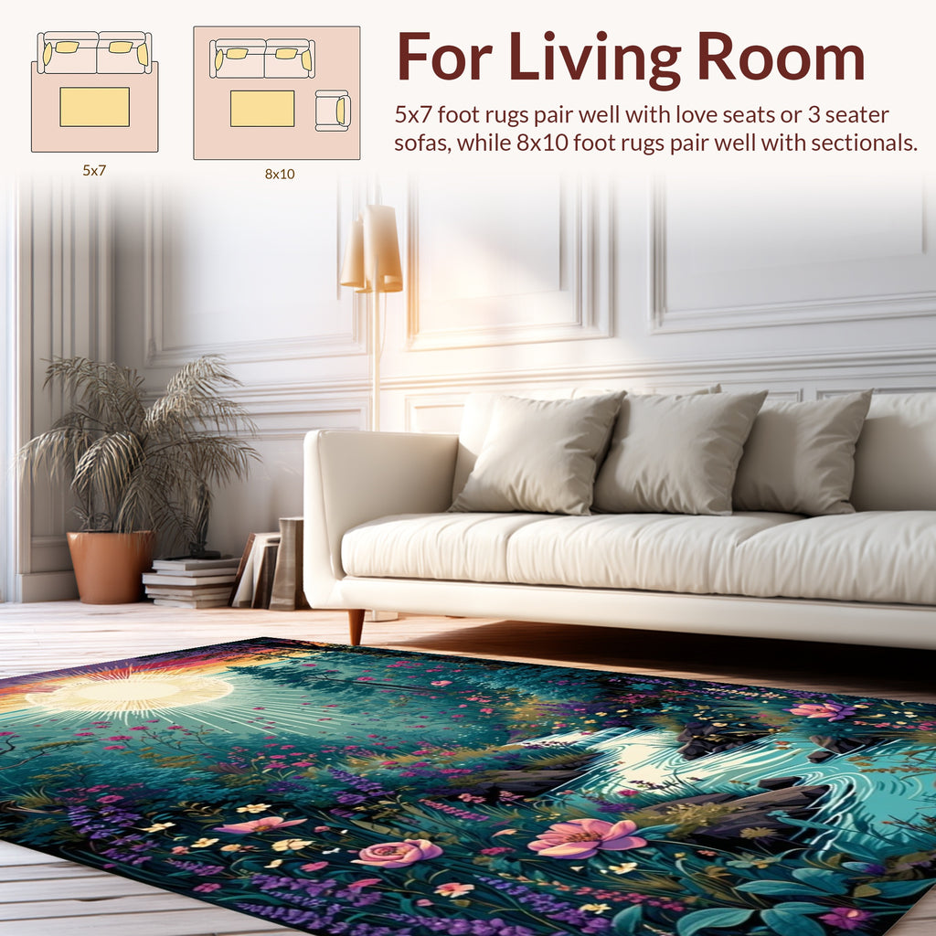 Enchanting Forest River Floral Sunburst Rug