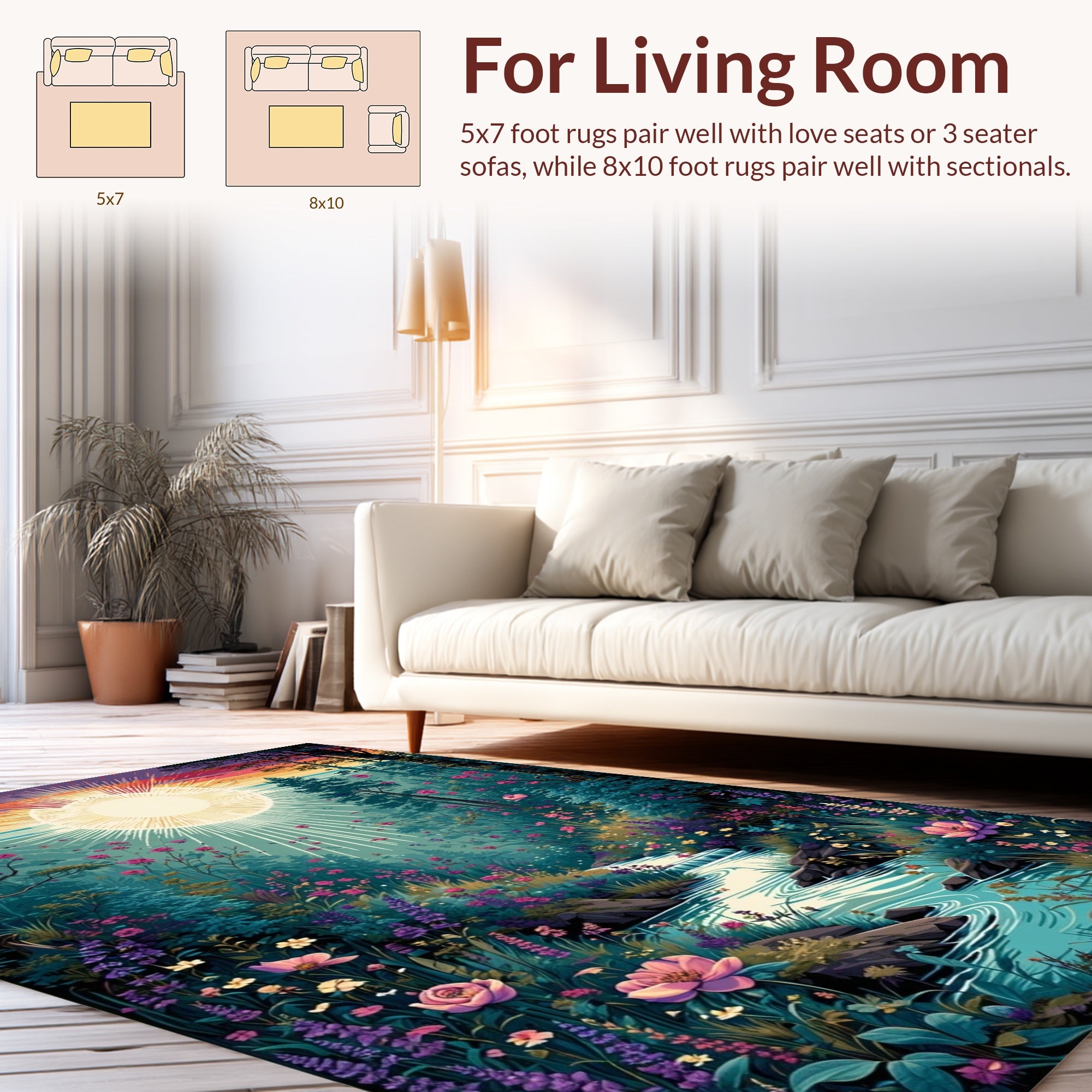 Enchanting Forest River Floral Sunburst Rug