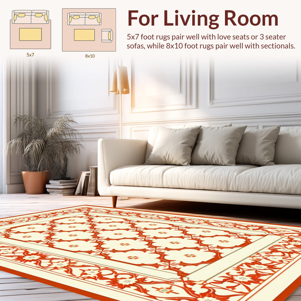 Classic Floral Vine Border Pattern Rug