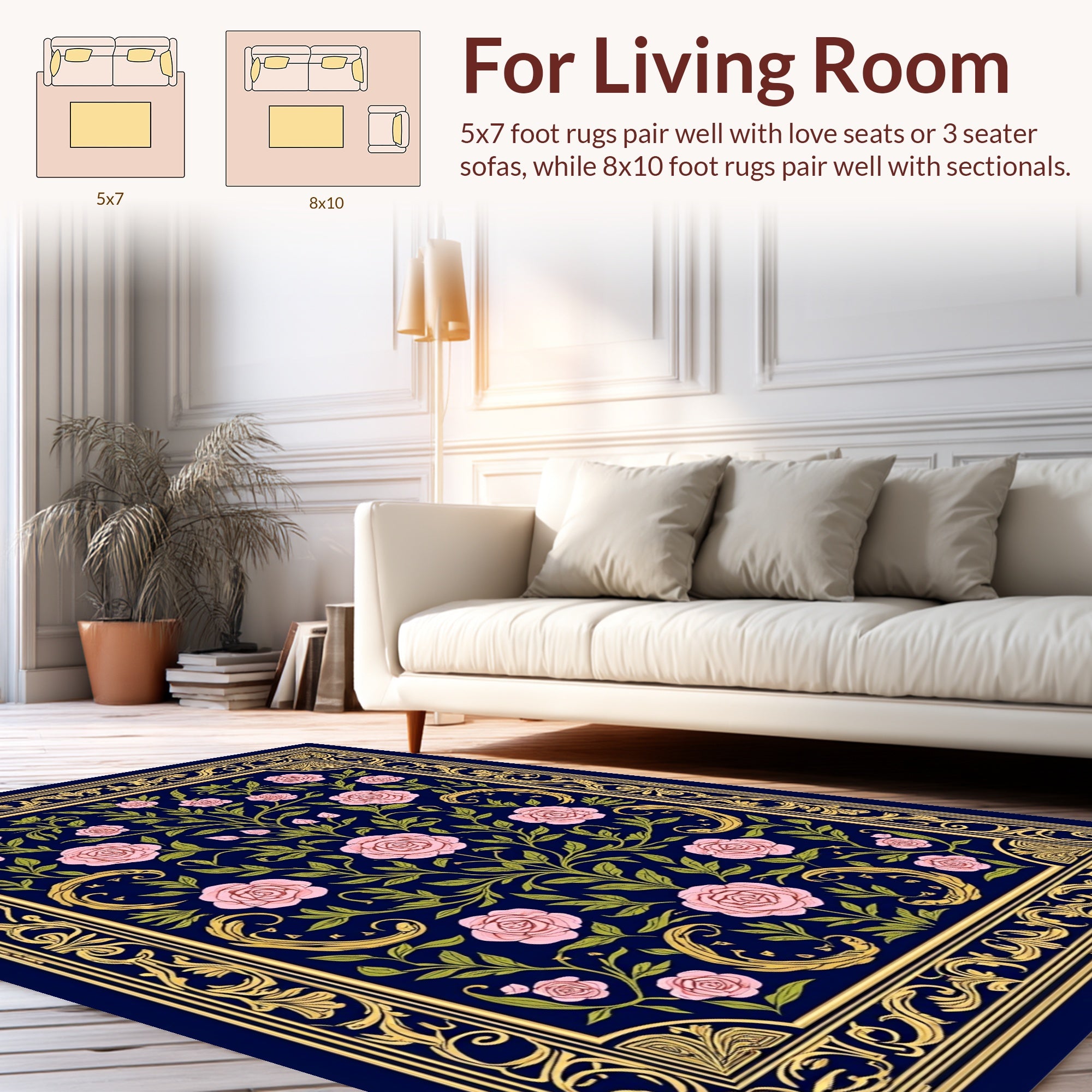 Ornate Rose Garden Floral Design Rug