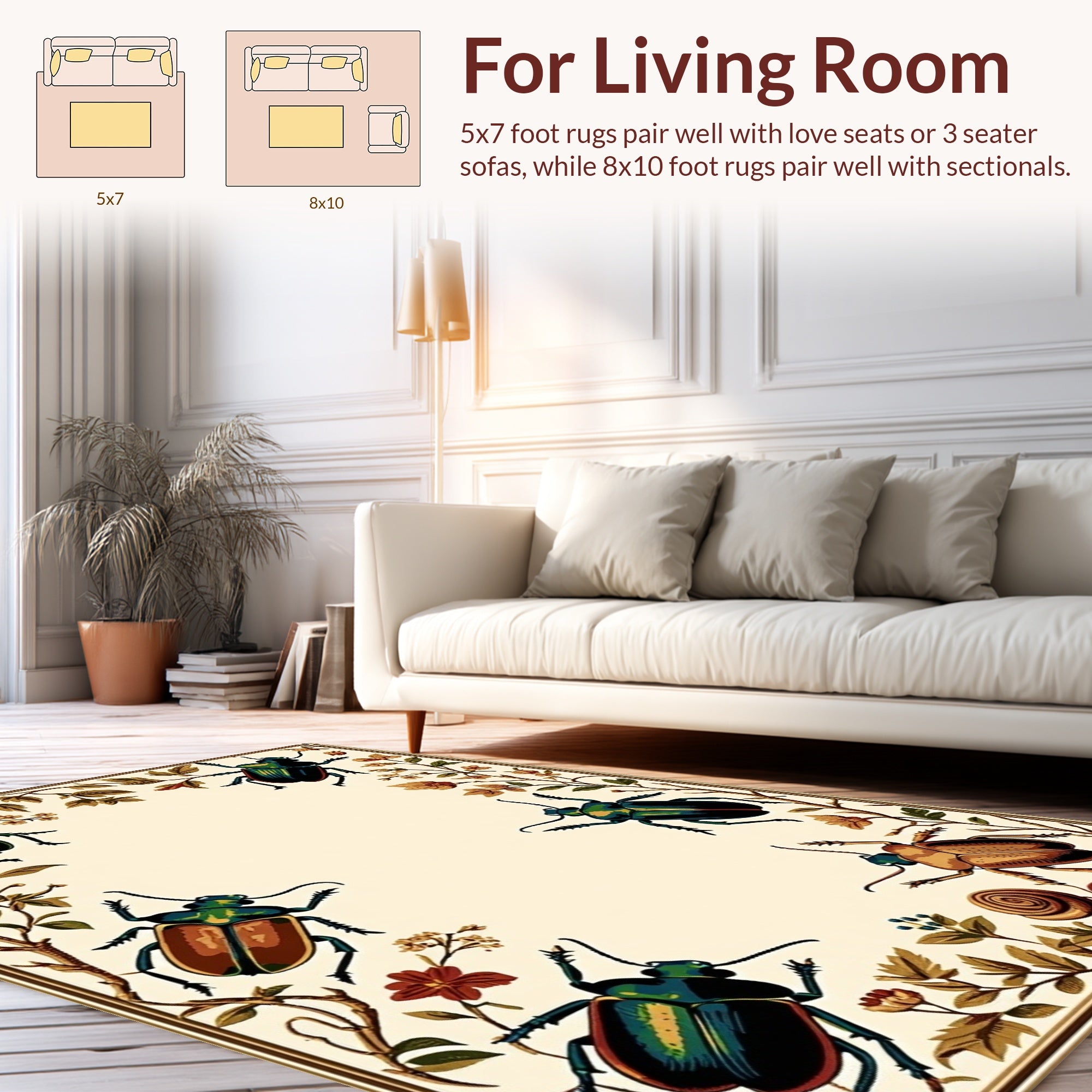 Ornate Insect Floral Vine Design Rug