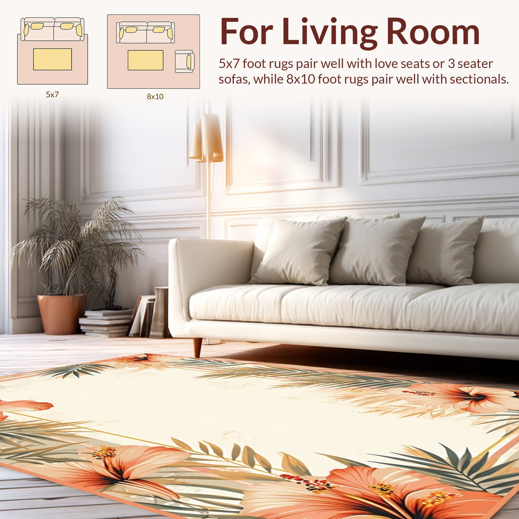 Coral Hawaiian Hibiscus Floral Arrangement Rug
