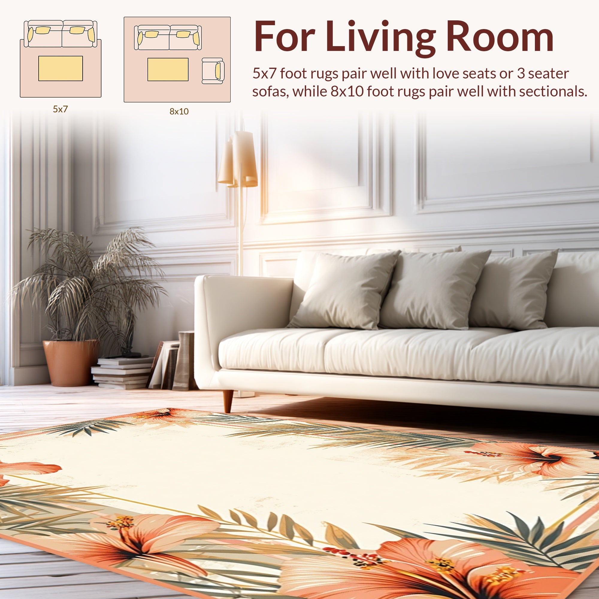 Coral Hawaiian Hibiscus Floral Arrangement Rug