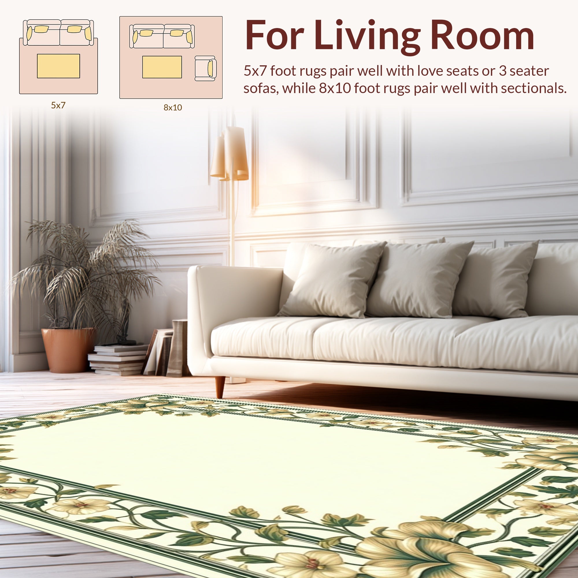 Floral Vine Detailed Frame Rug