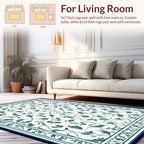 Dark Teal Floral Vine Pattern Rug