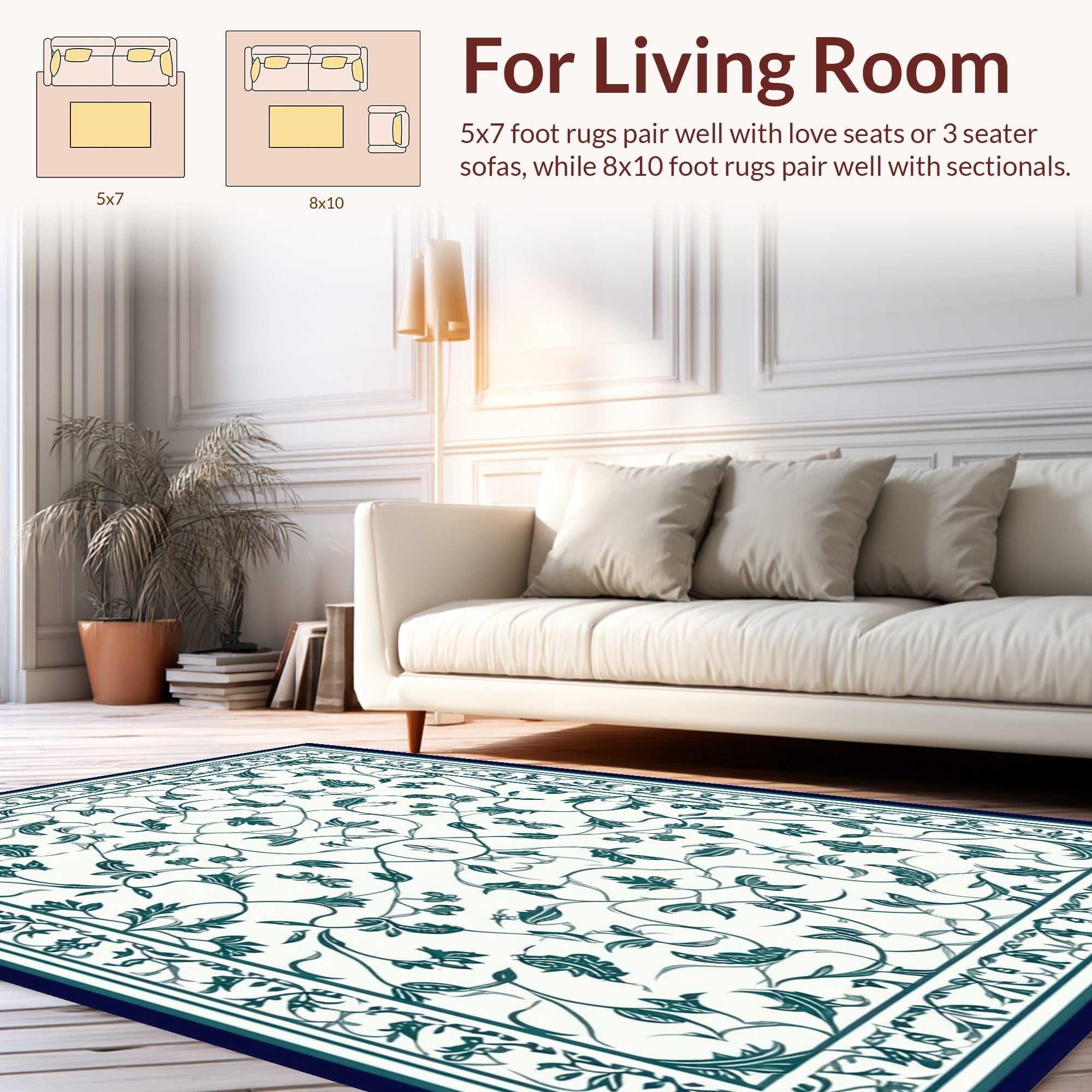 Dark Teal Floral Vine Pattern Rug