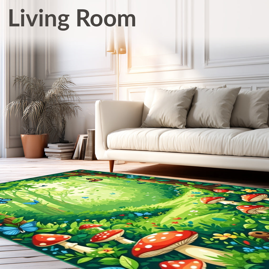 Enchanted Forest Butterfly Mushroom Design Rug