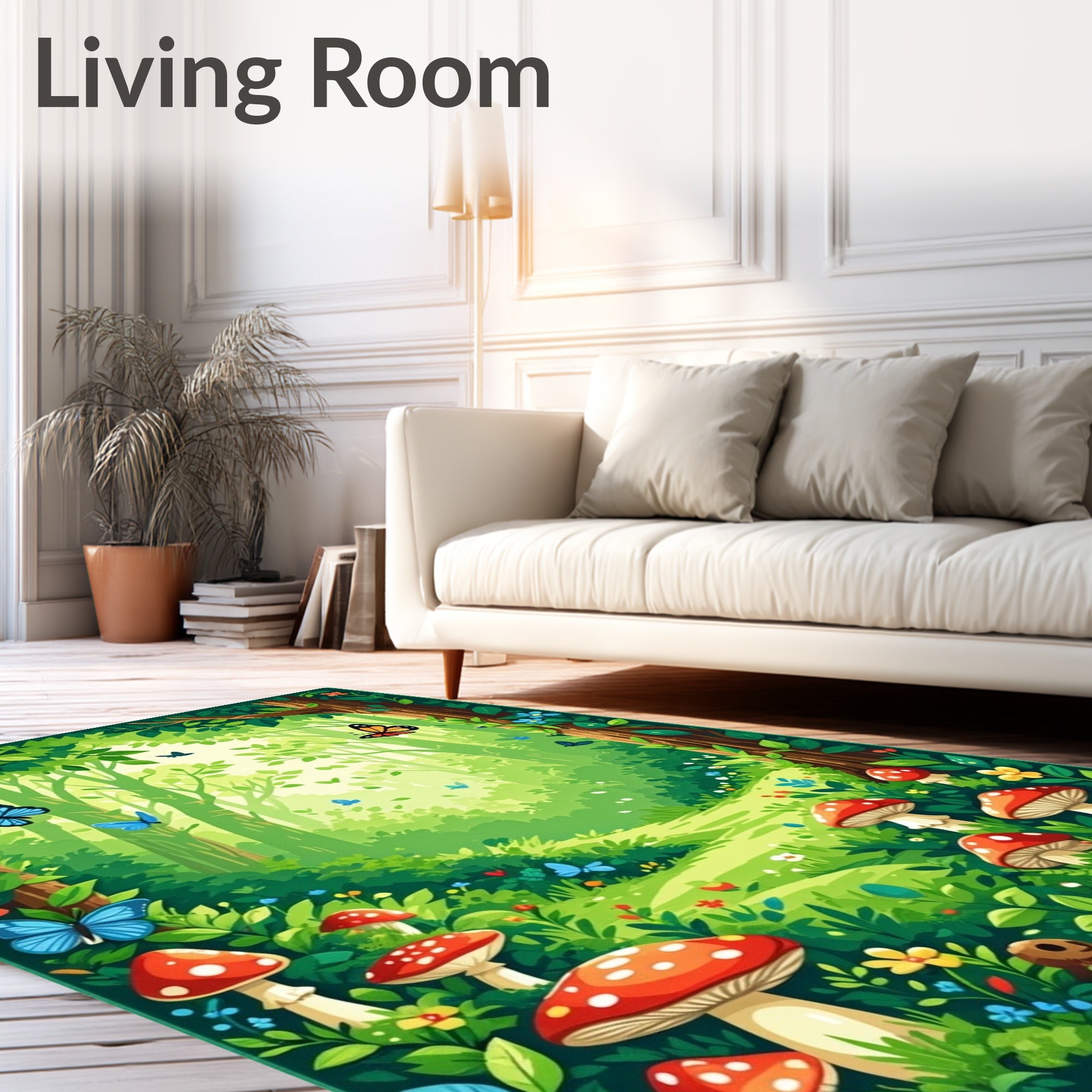 Enchanted Forest Butterfly Mushroom Design Rug