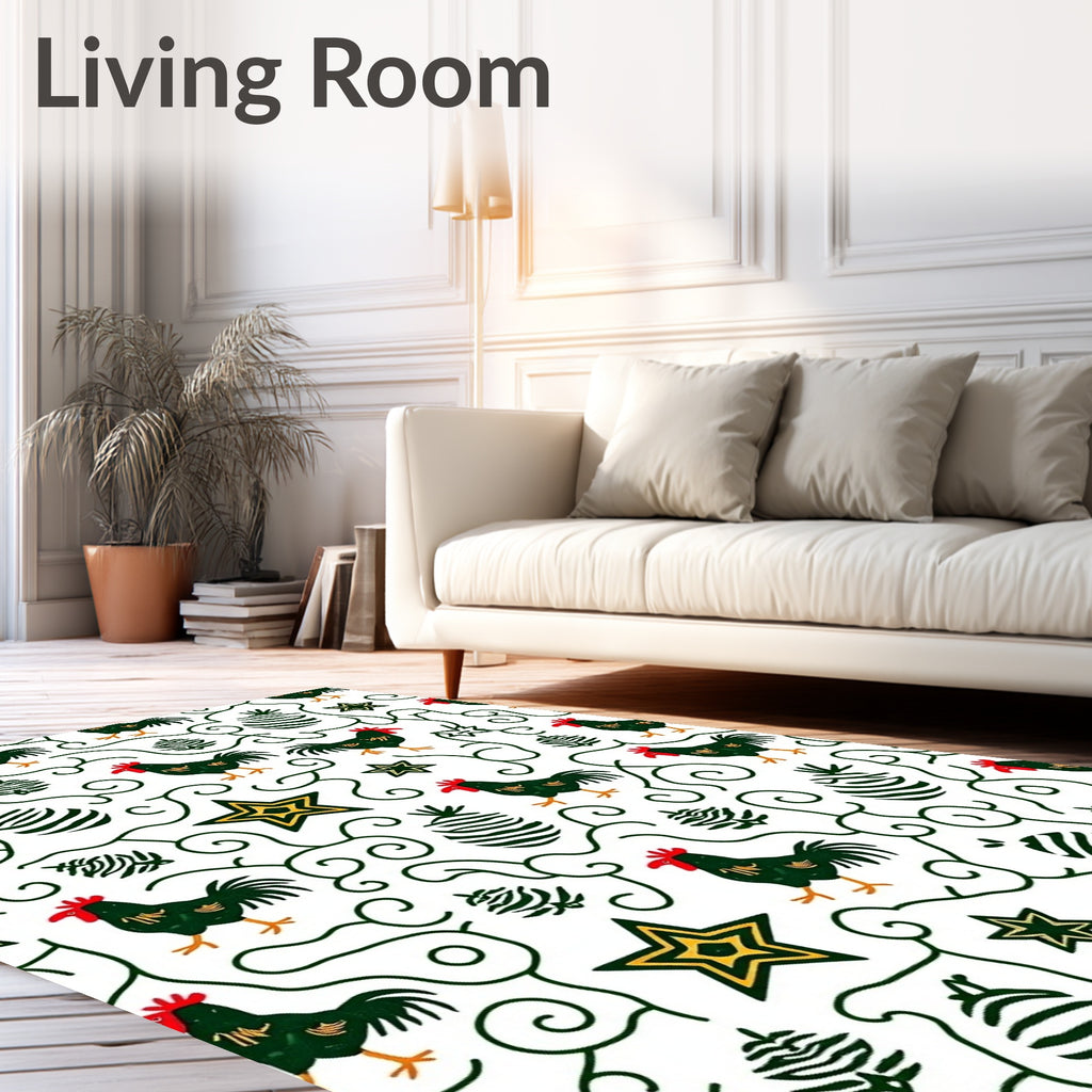 Rustic Roosters Green Swirl Star Rug