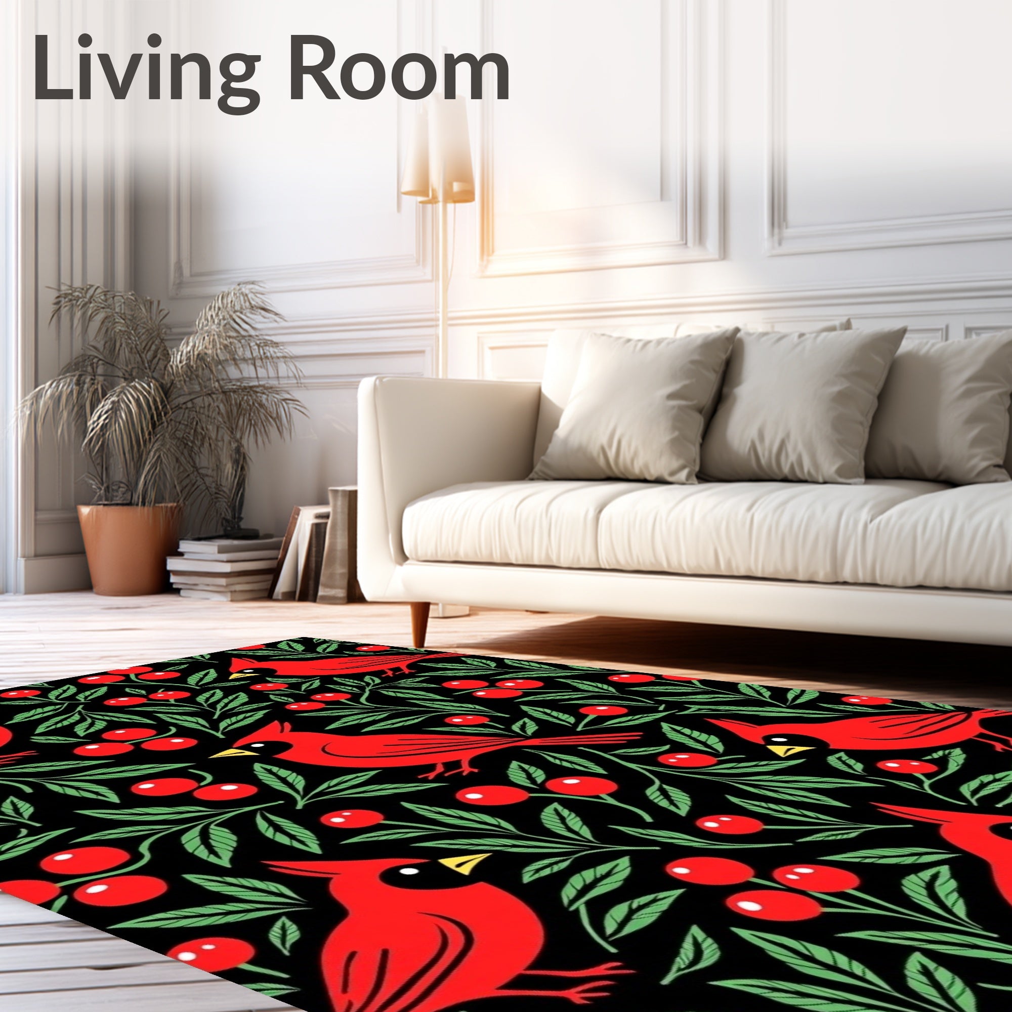 Red Cardinals with Green Berries Rug