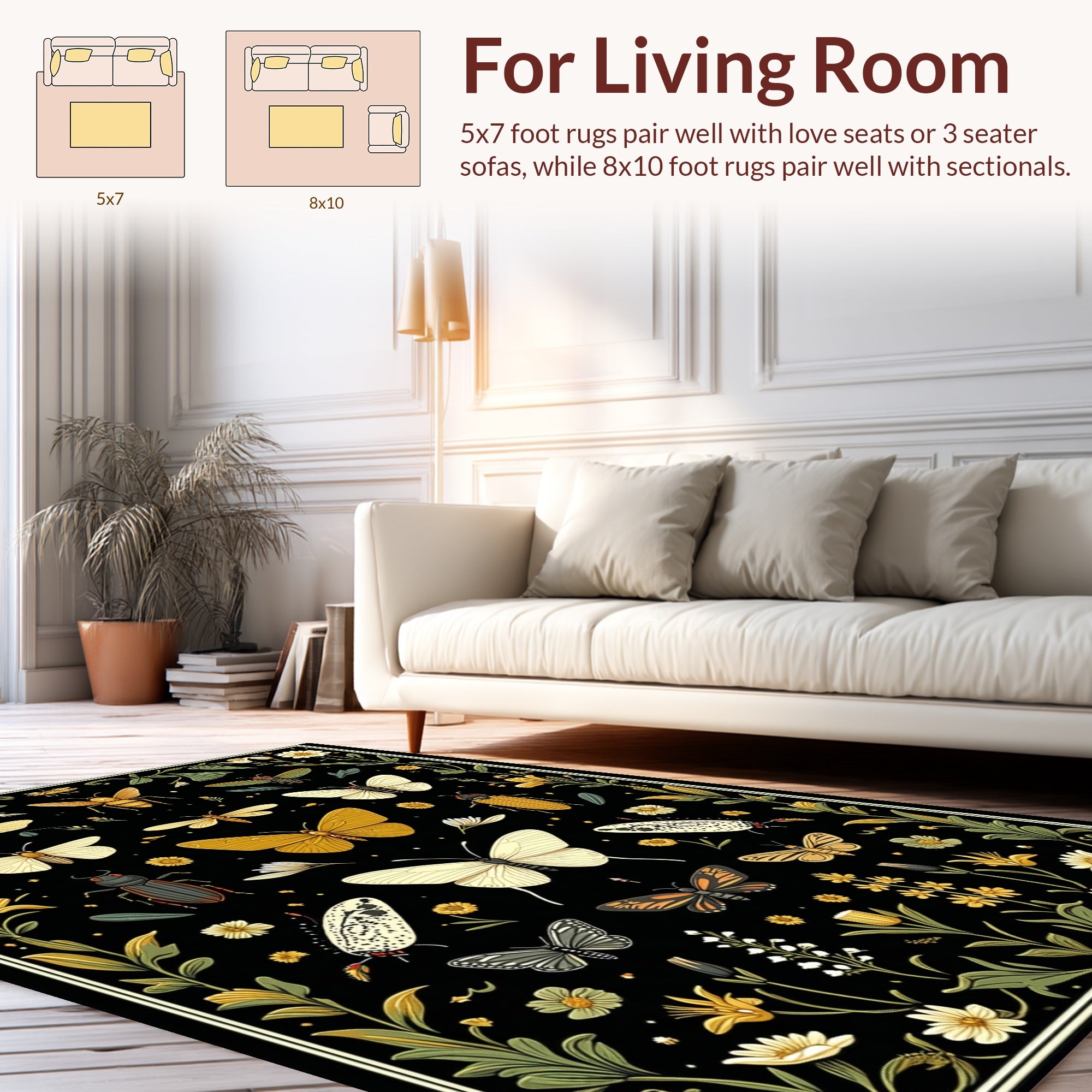 Nature Inspired Insect Floral Pattern Rug