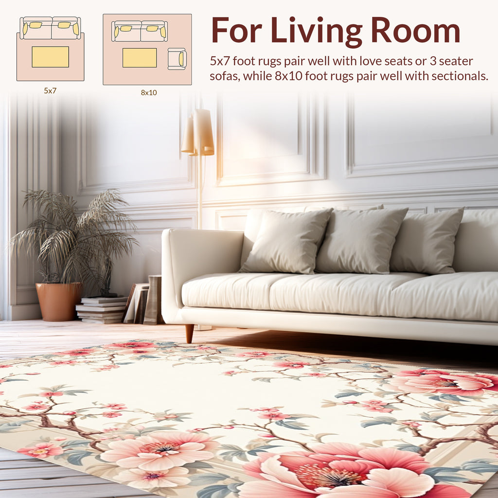 Elegant Pink Floral Branch Pattern Rug