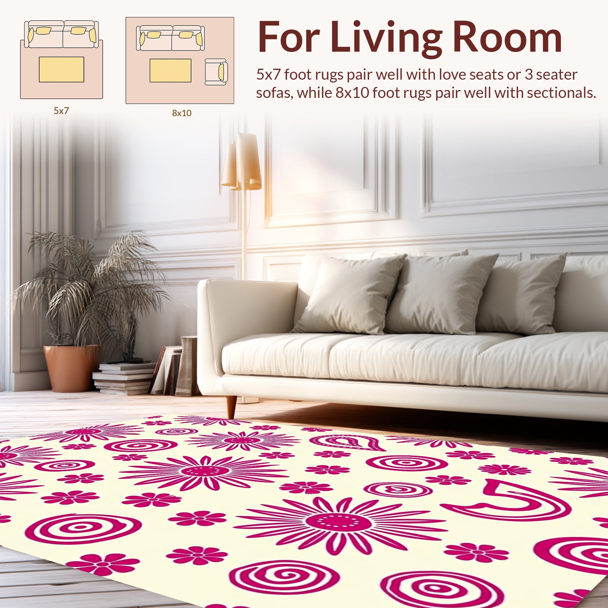 Charming Pink Flower Swirl Pattern Rug