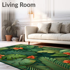 Lush Tropical Foliage Hibiscus Design Rug