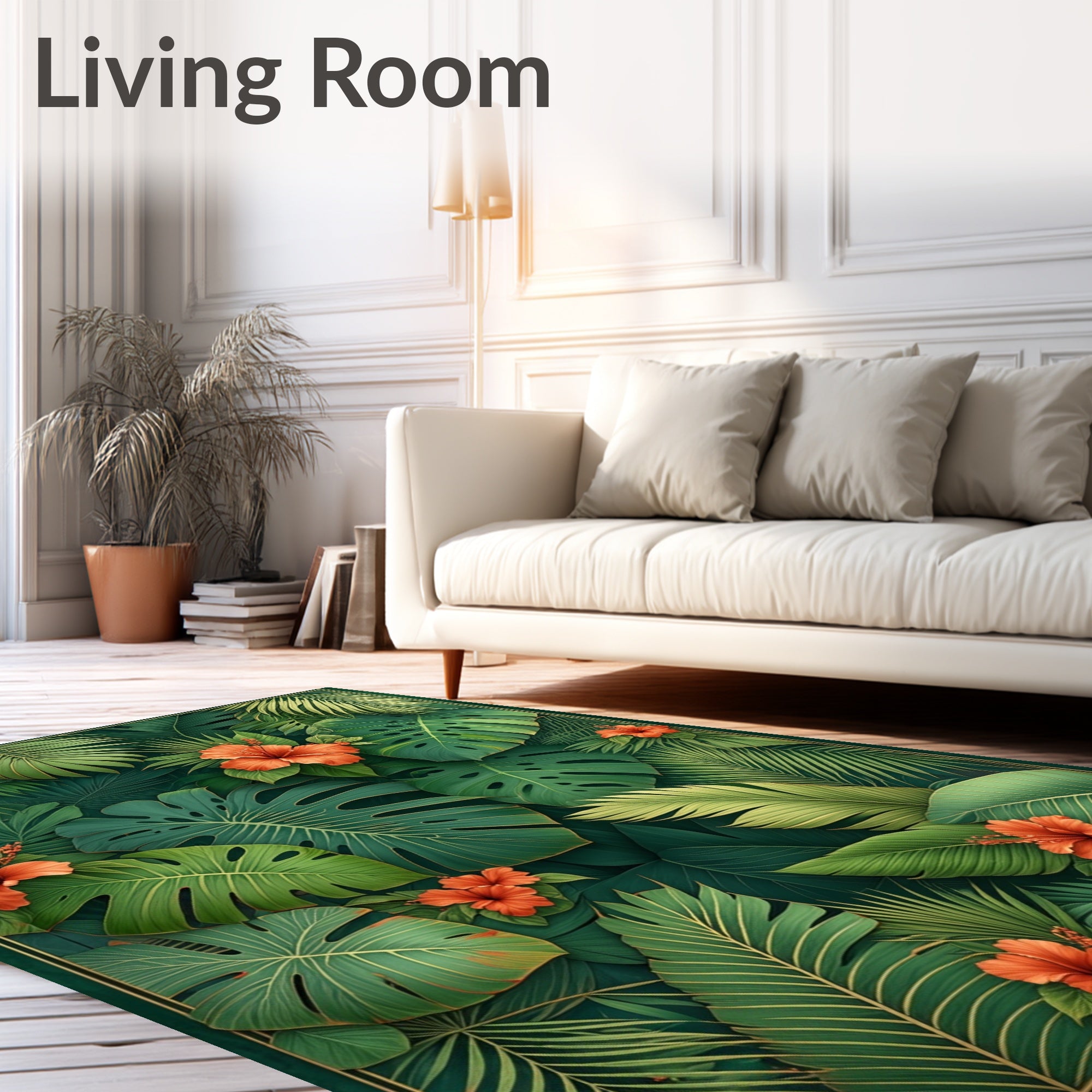 Lush Tropical Foliage Hibiscus Design Rug