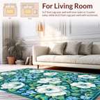 White Floral Pattern with Blue Accents Rug