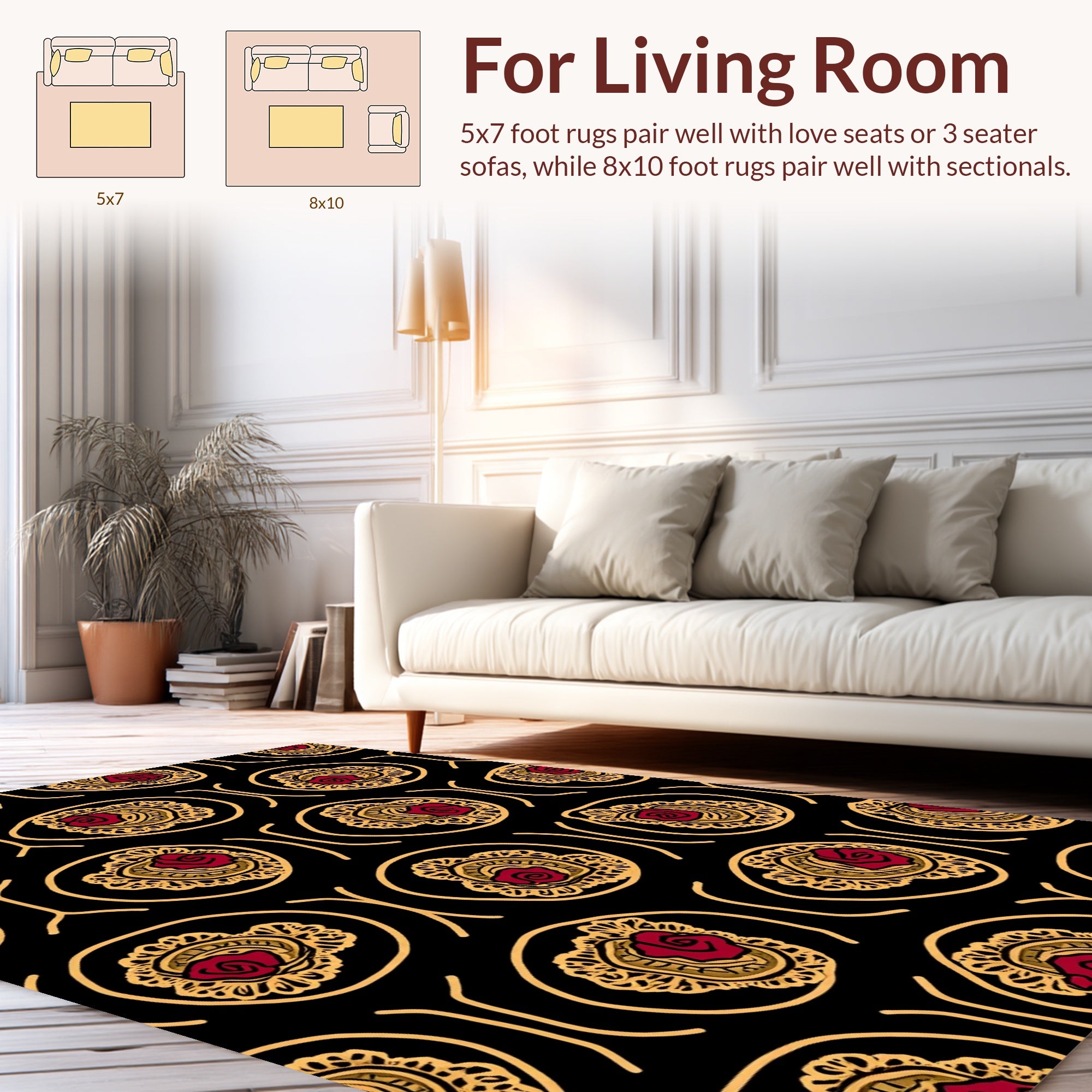 Bold Red Flower Garland Motif Rug