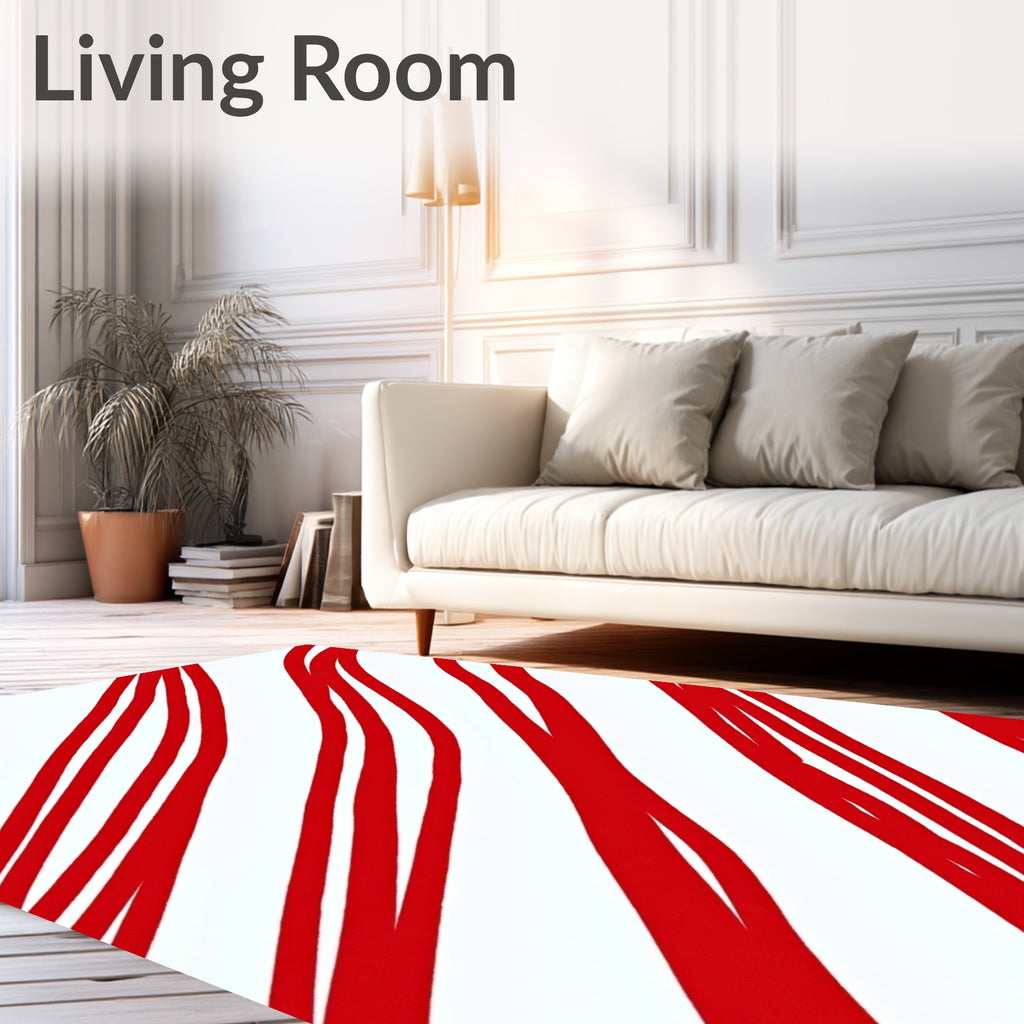 Crimson White Diagonal Stripe Rug