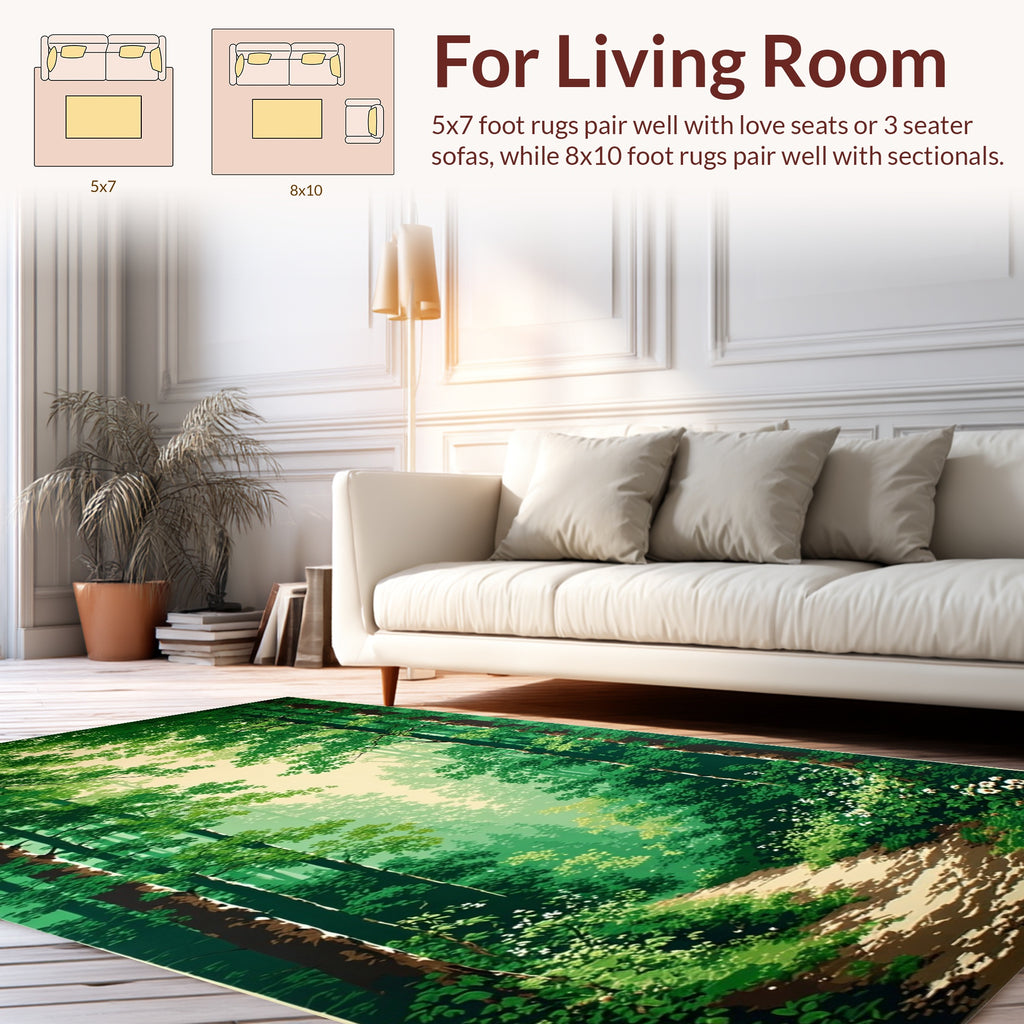 Lush Forest Path Vibrant Green Design Rug