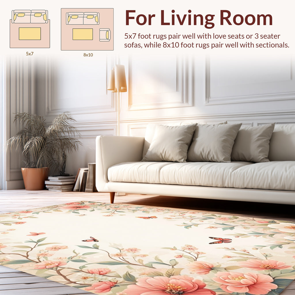 Whimsical Floral Butterfly Garden Design Rug