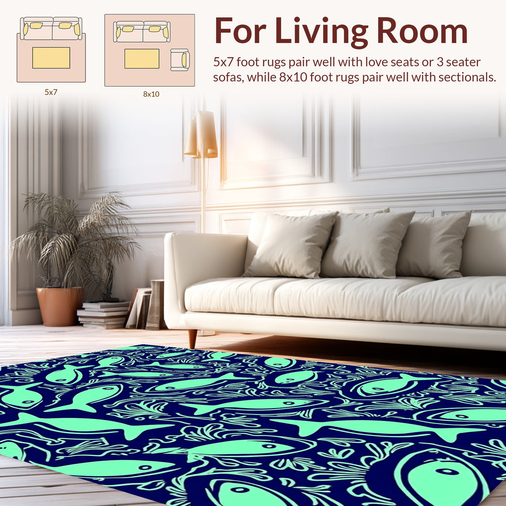 Aquatic Life Blue Pattern Rug