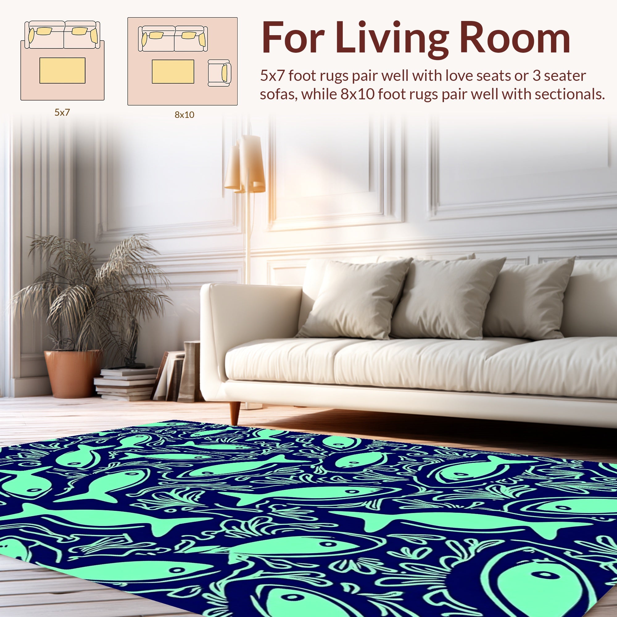 Aquatic Life Blue Pattern Rug