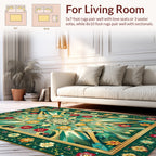 Ornate Emerald Floral Art Nouveau Rug