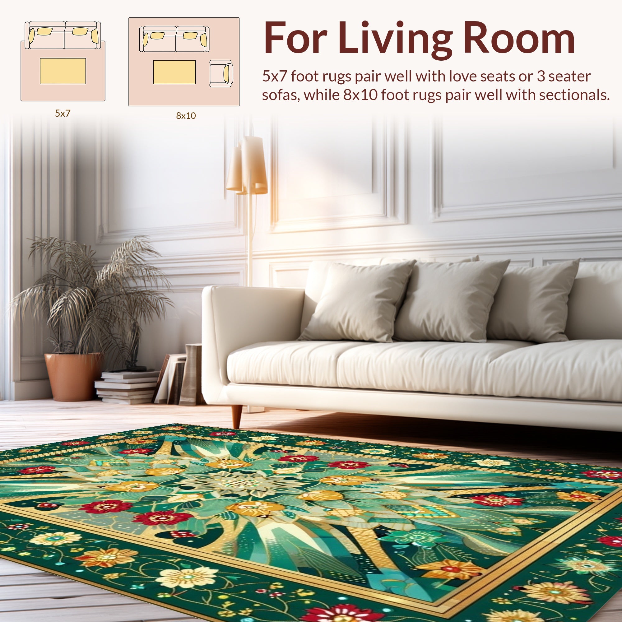 Ornate Emerald Floral Art Nouveau Rug