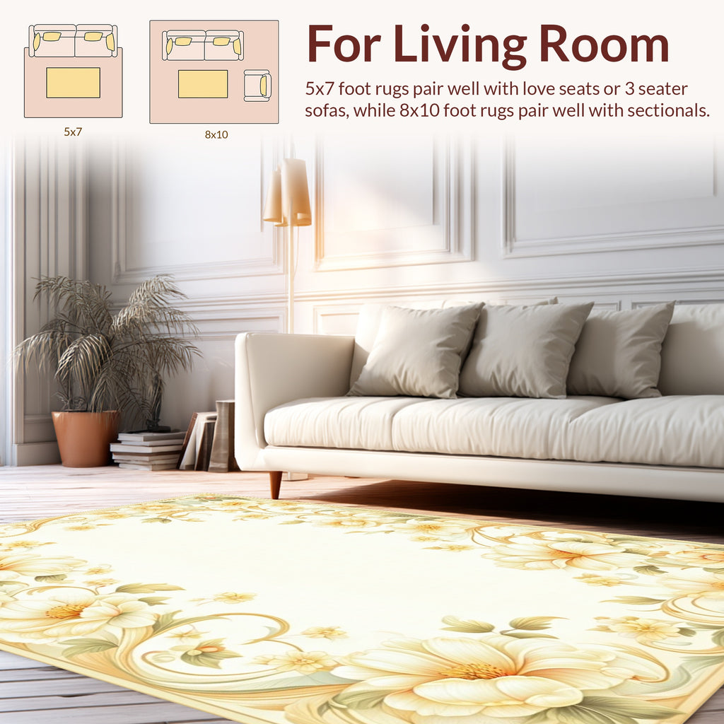 Elegant Cream Floral Swirls Design Rug