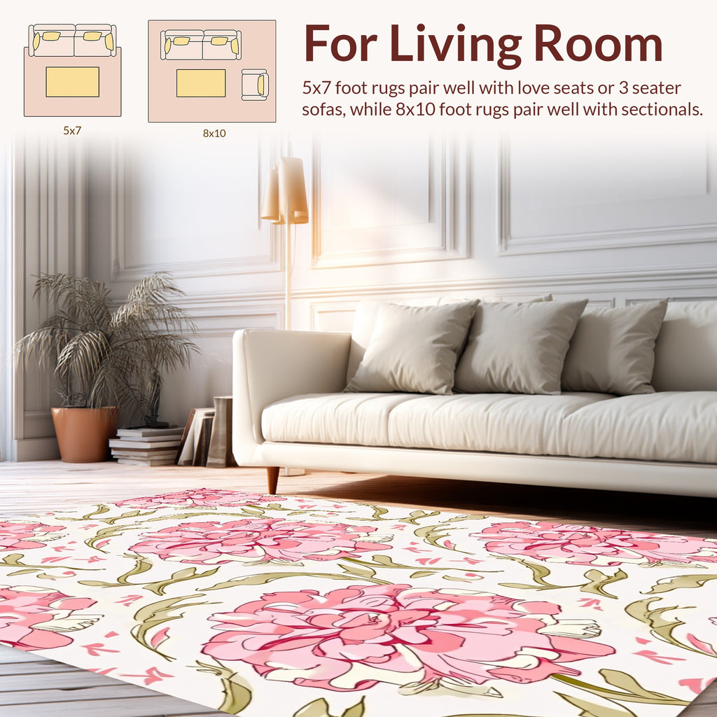 Pink Floral Sketch Pattern Rug