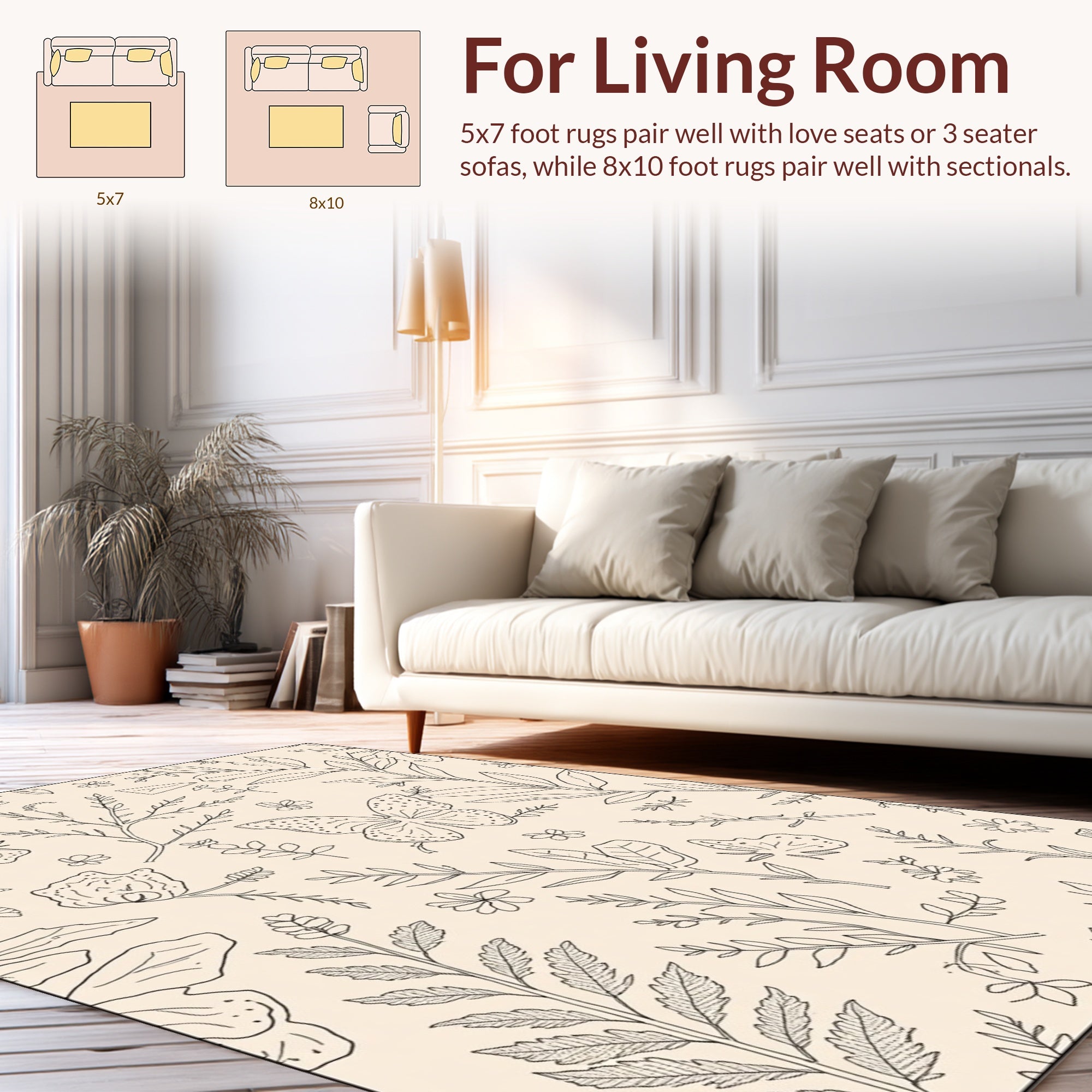 Botanical Butterfly Sketch Pattern Design Rug