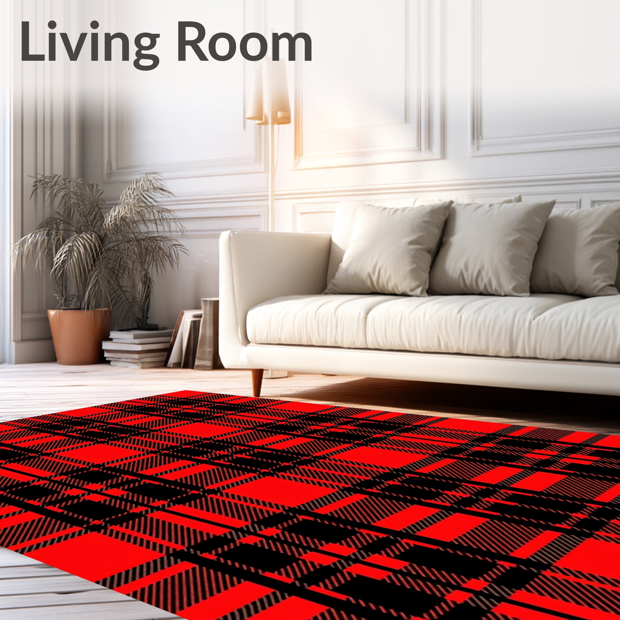 Classic Red Black Plaid Checks Rug
