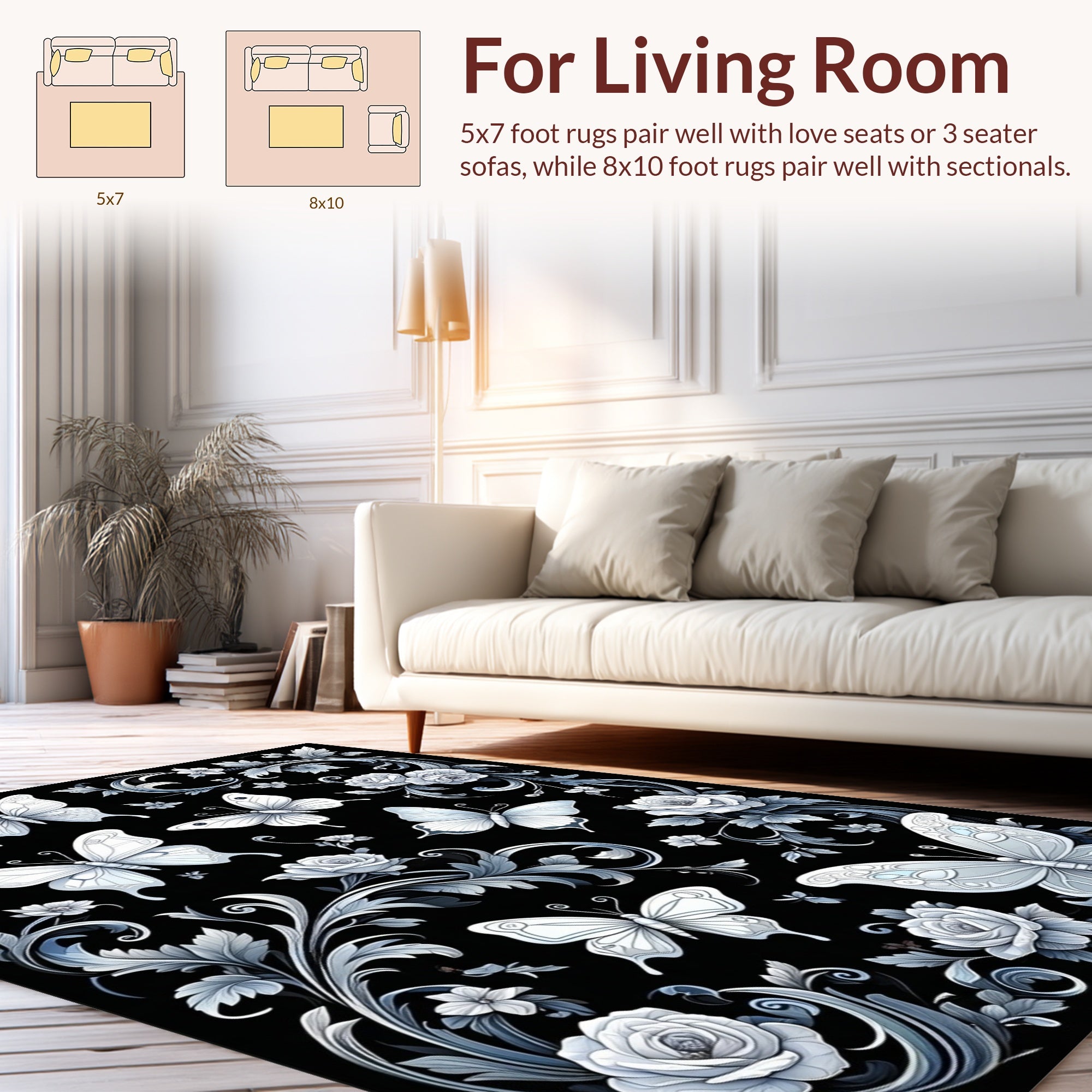 Vintage Butterfly and Rose Scroll Pattern Rug