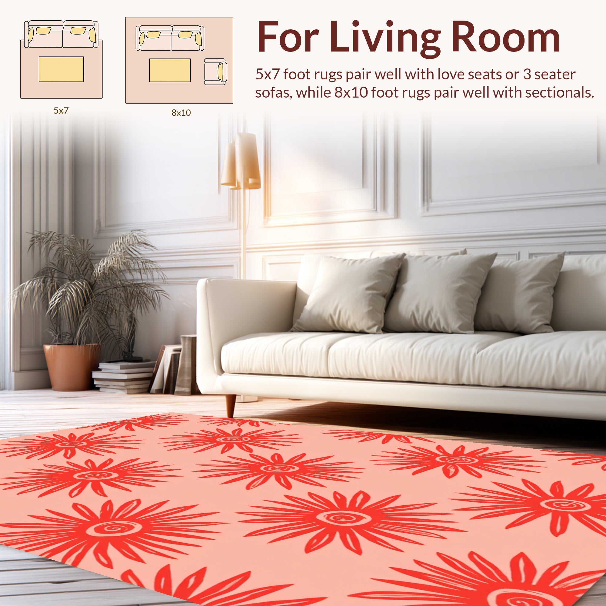 Red Sunburst Floral Pattern Rug