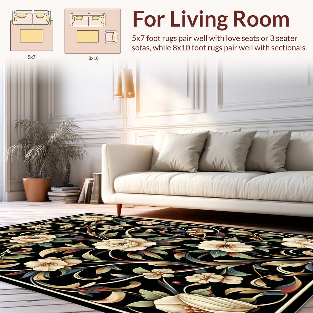 Cream Floral Vine Pattern Rug
