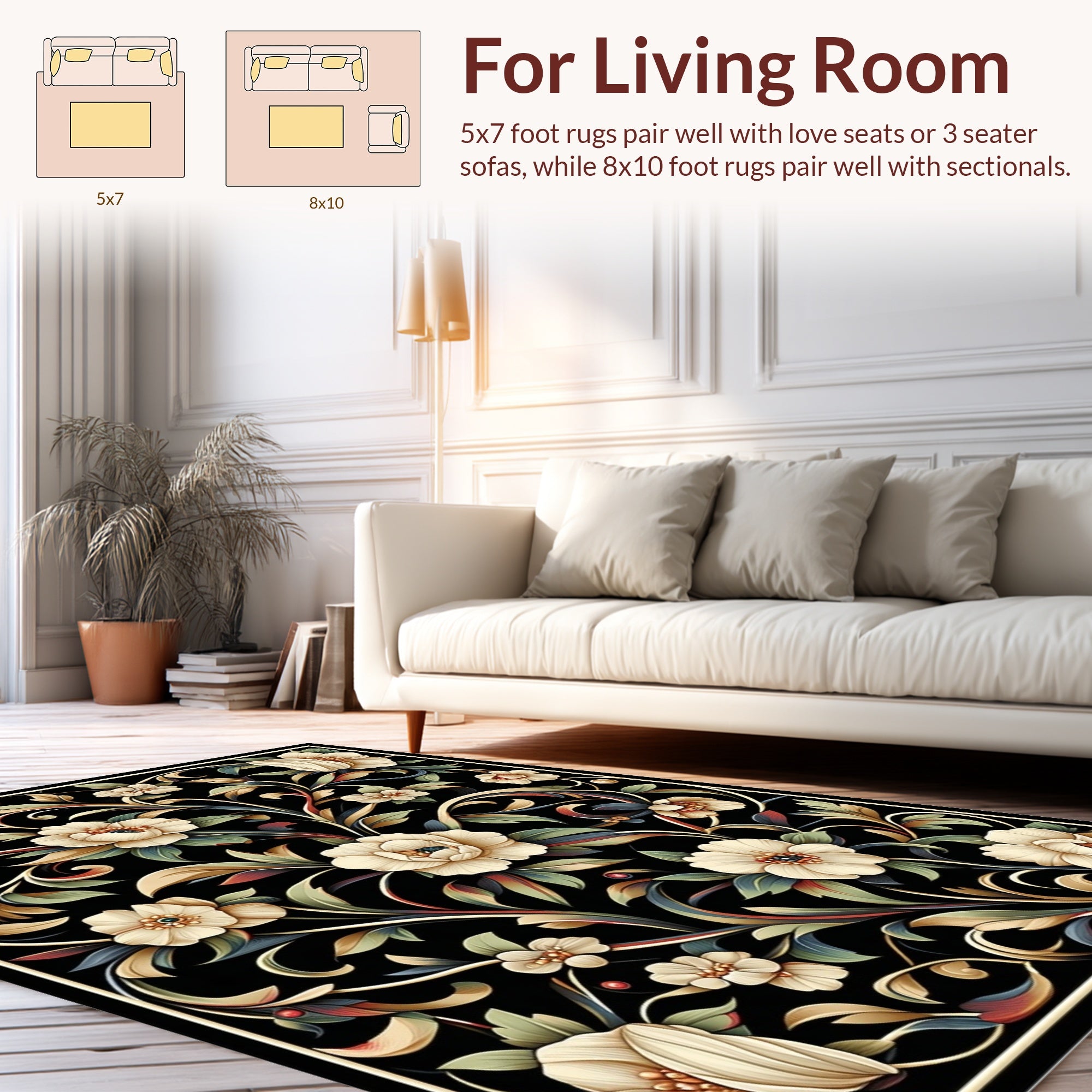 Cream Floral Vine Pattern Rug