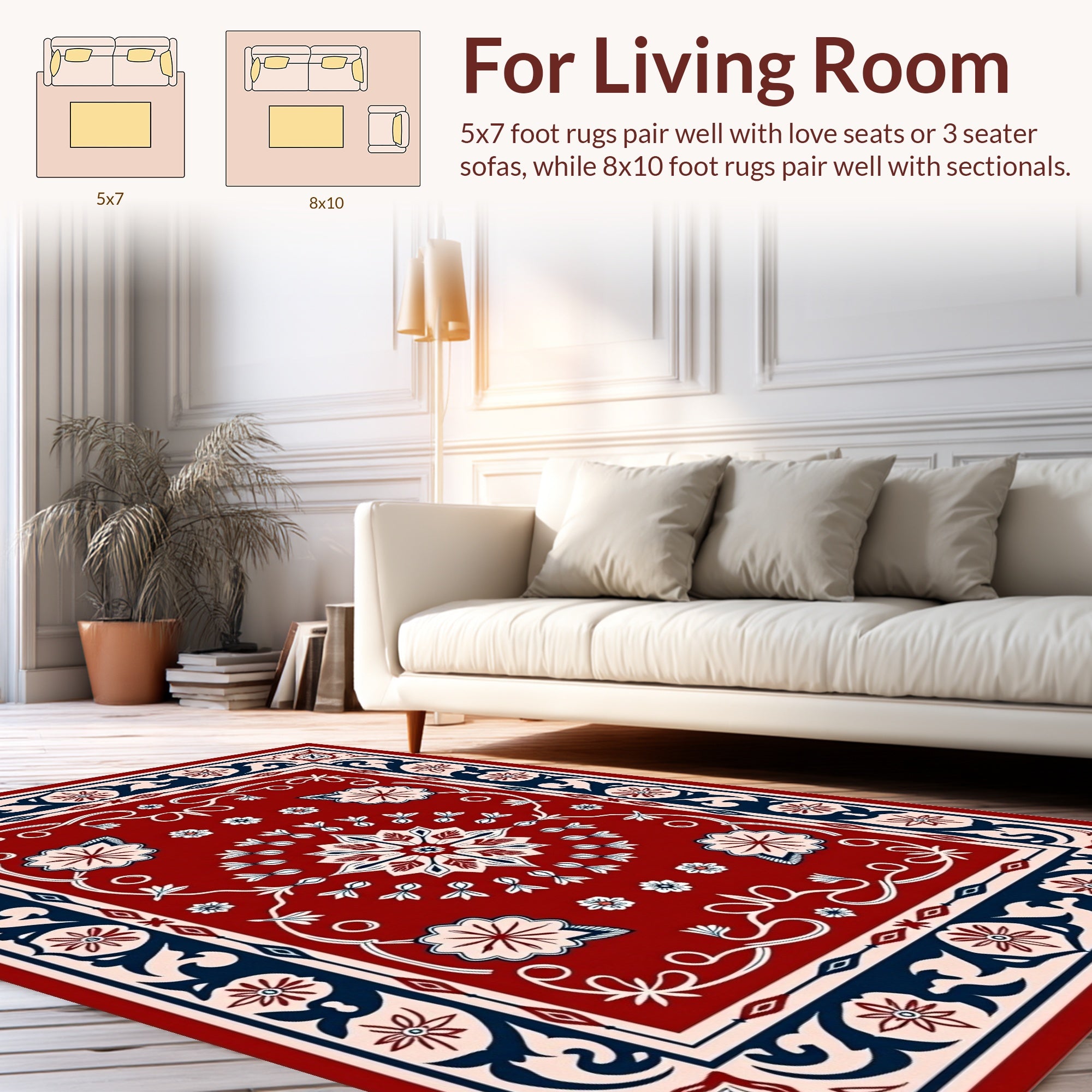 Ornate Floral Motif Bordered Red Rug