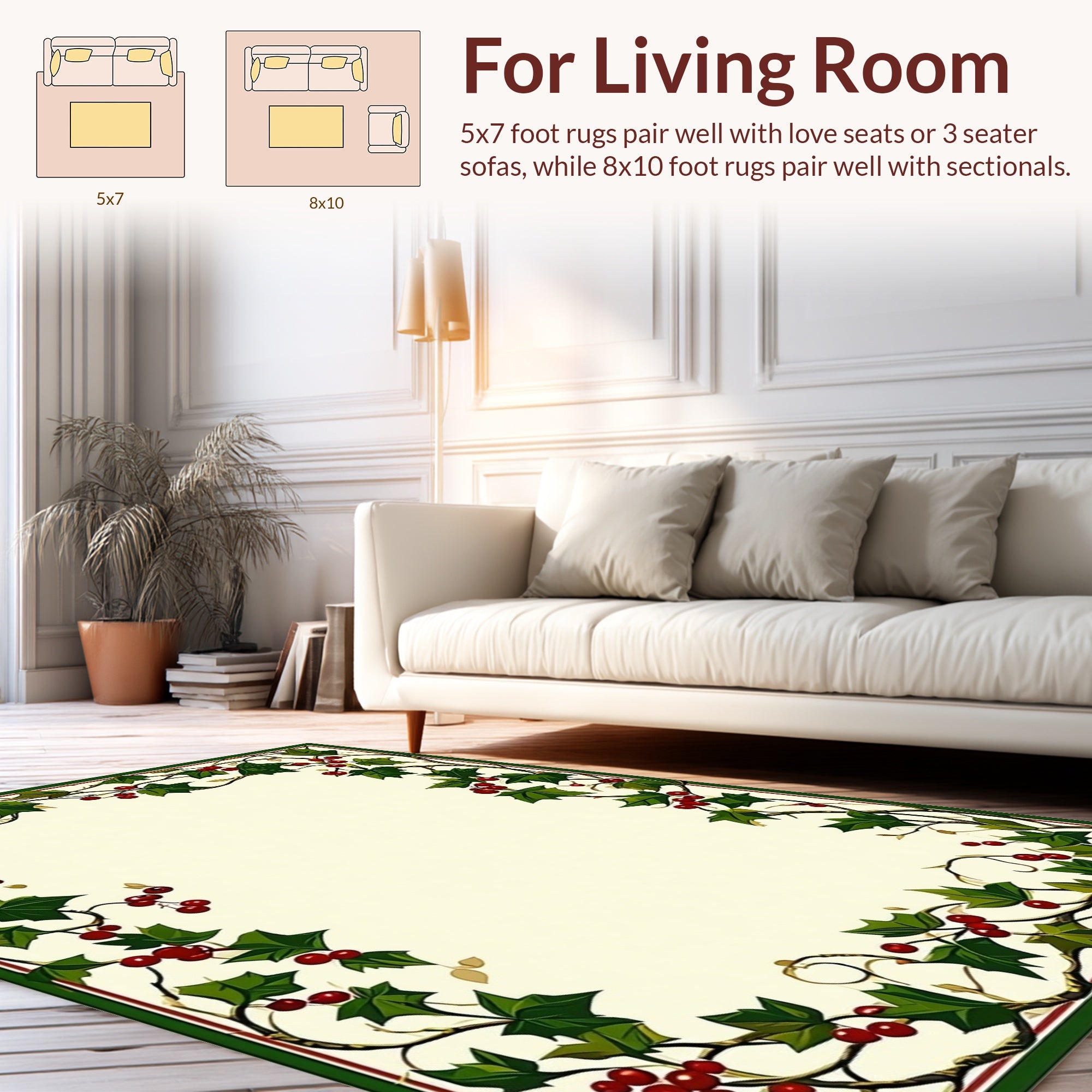 Holly Berry Vine Border Design Rug