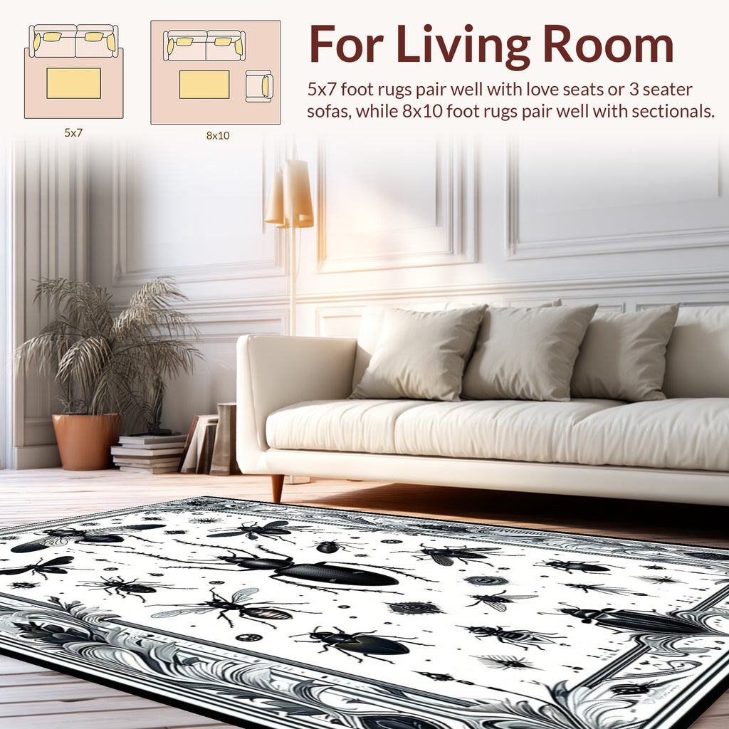 Ornate Insect Floral Pattern Rug