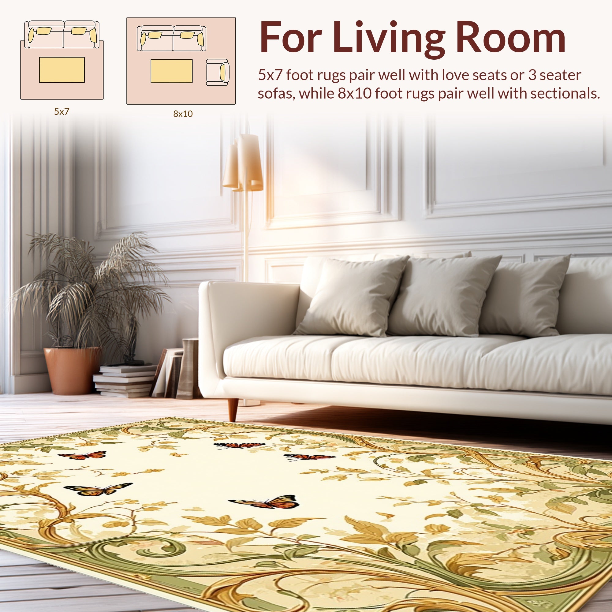 Art Nouveau Butterfly Floral Vines Pattern Rug