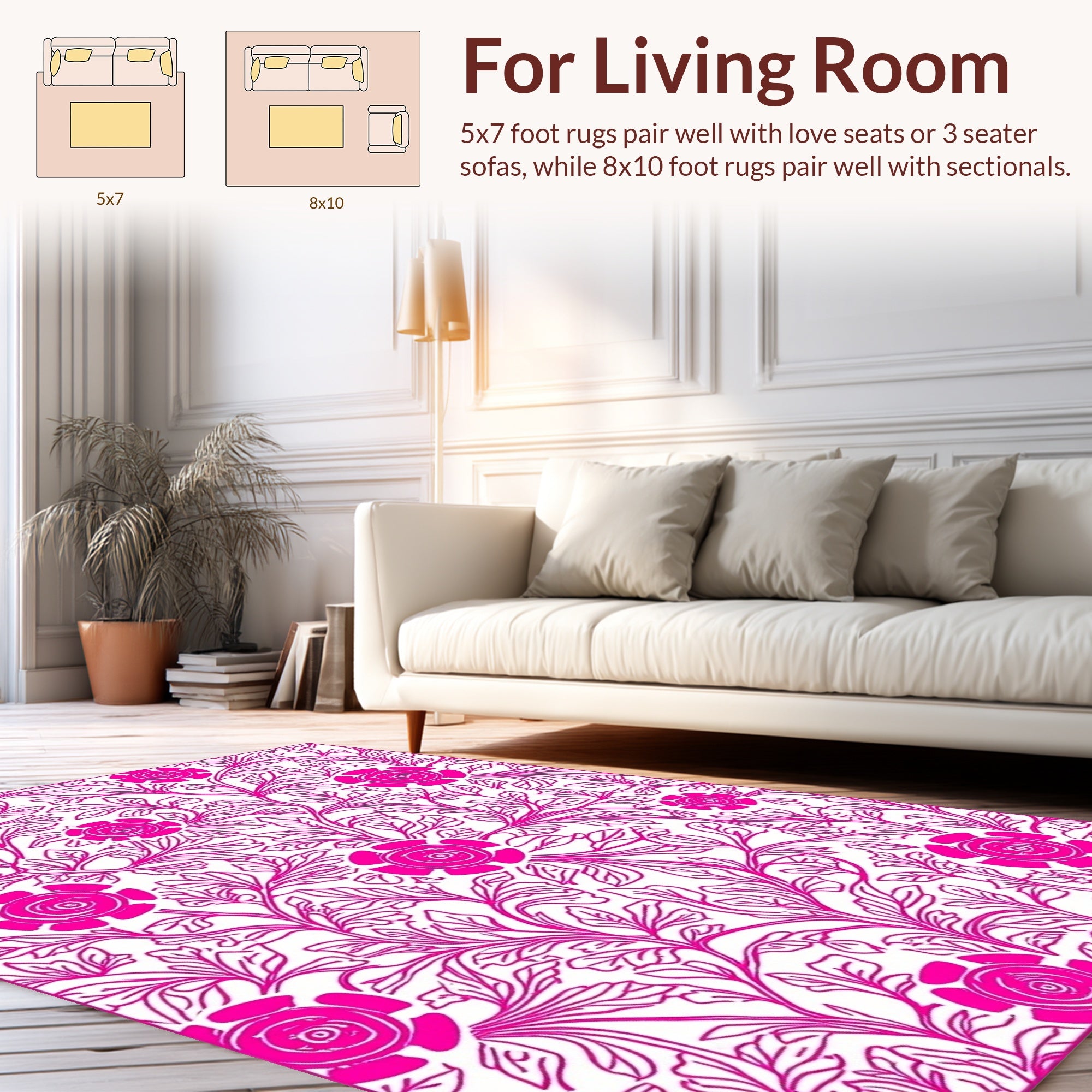 Bold Pink Floral Vine Design Rug