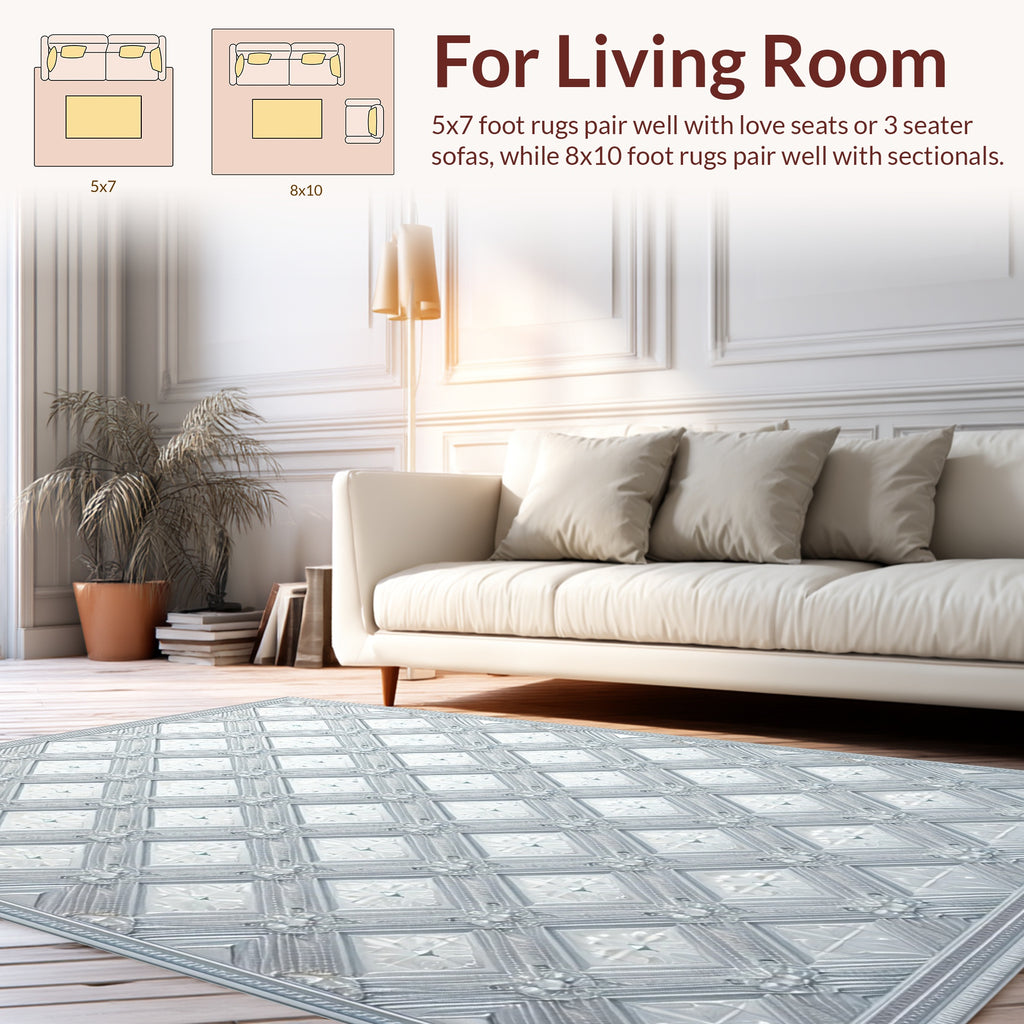 Elegant Diamond Floral Relief Pattern Rug
