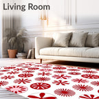 Red White Circular Bloom Rug